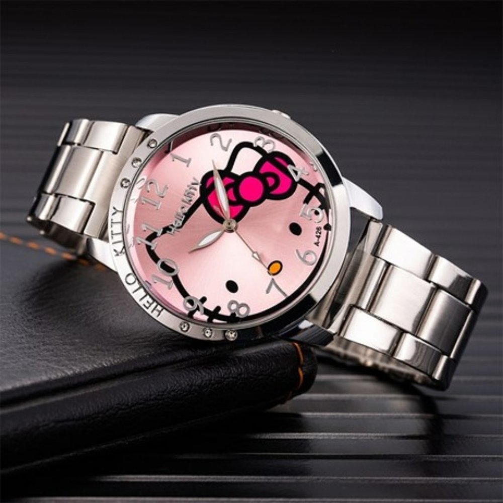 Hello Kitty Women's Watches Stainless Steel Band Pink Face Large Face Thick Band